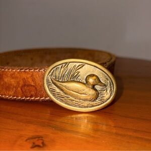 3/$50 Vintage Leather Belt with Gold Duck Buckle